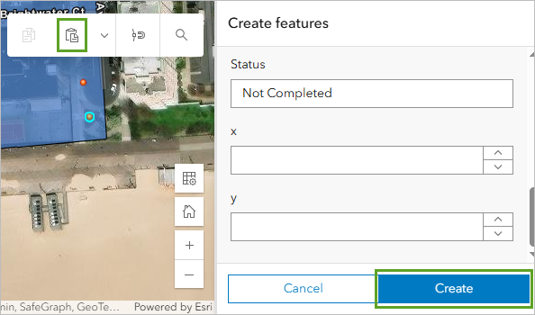 Paste button and Create button