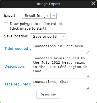 Image Export window