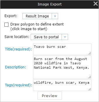 Image Export window