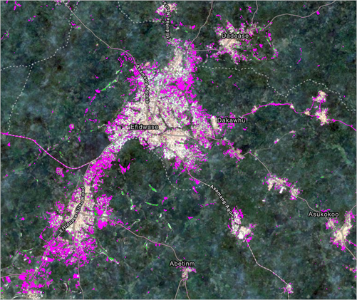 Final map showing urban growth in the city of Effiduase