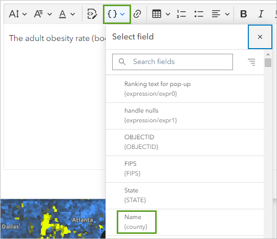 County name variable in pop-up