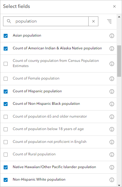 Choose race and ethnicity related attribute fields to symbolize.