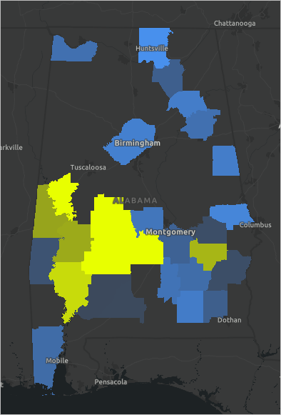 Filtered view of Alabama