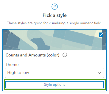 Style options for Counts and Amounts (color under Pick a style
