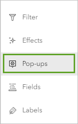 Pop-up on the Settings toolbar
