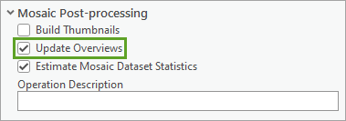 Update Overviews checked in the Mosaic Post-processing section