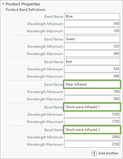 New band names for three spectral bands