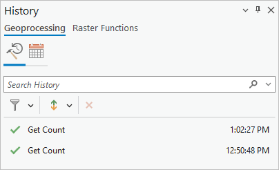 History pane with two tool entries