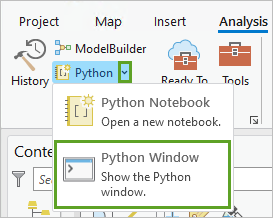 Selecting Python Window on the Analysis tab