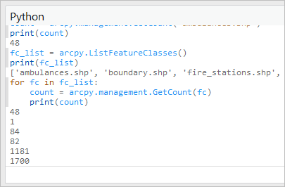 Result prints the number of features for each shapefile.