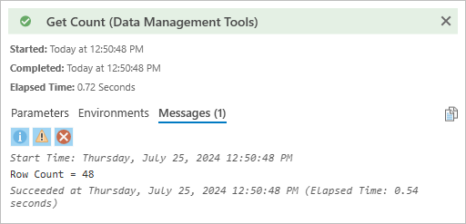 Messages resulting from running the Get Count tool