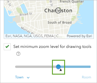 Minimum zoom level for drawing tools set to Town
