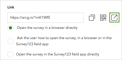 Open the survey in a new tab button