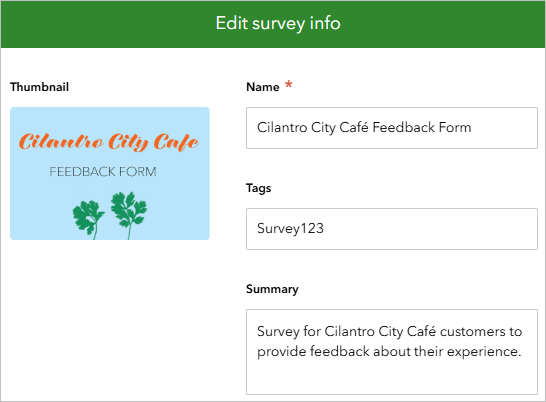 New survey info