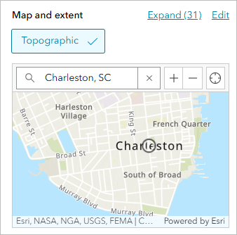 Map extent showing Charleston, South Carolina