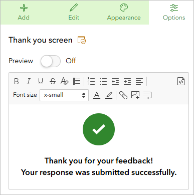 Configured thank you message