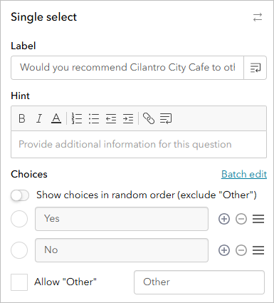 Single select question