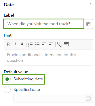 Date question configured with default date setting