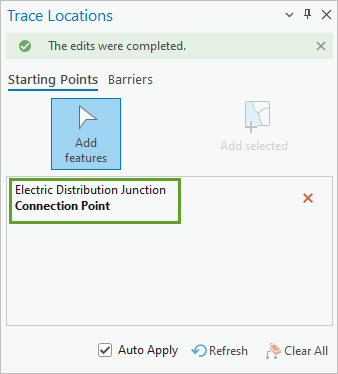 Connection point entry is added to the Trace Location pane