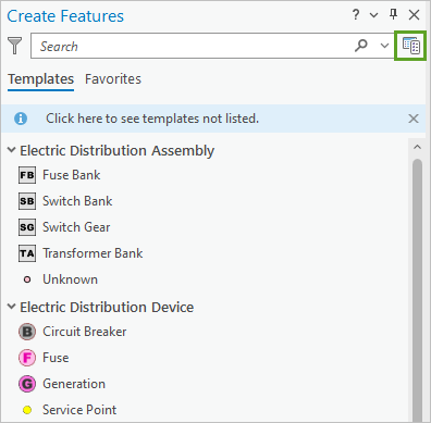 Manage Templates button in Create Features pane