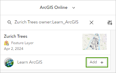 Add button for the Zurich Trees layer