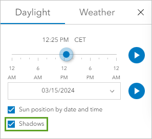 Shadows check box