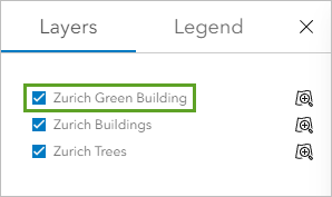 Zurich Green Building layer in the list of layers