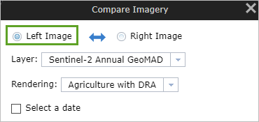 Left Image settings in the Compare Imagery window