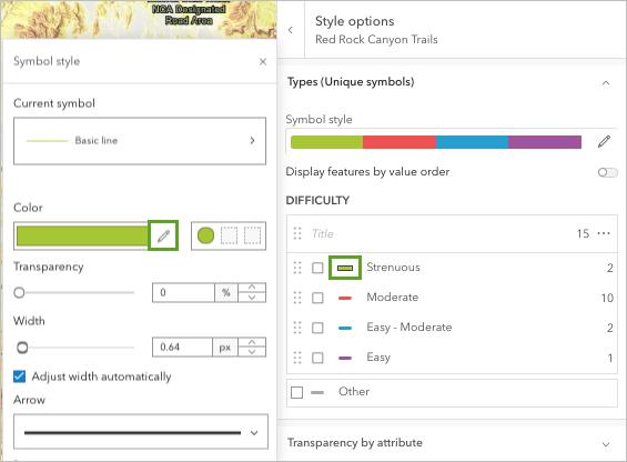 Setting Color in Style options pane