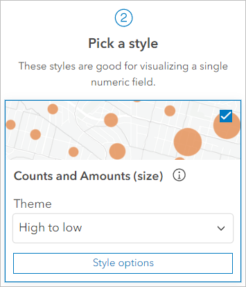 Counts and Amounts (size) style under Pick a style on the Styles pane