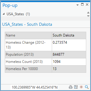Pop-up showing correct attribute values