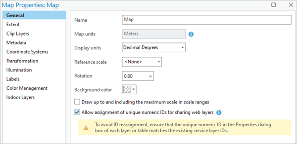 Allow assignment of unique numeric IDs for sharing web layers checked in the General tab in the Map Properties window.