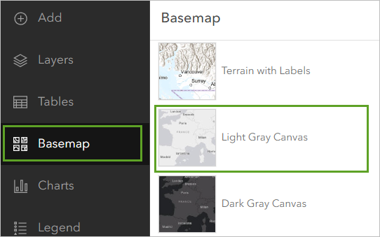 Light Gray Canvas in the Basemap pane