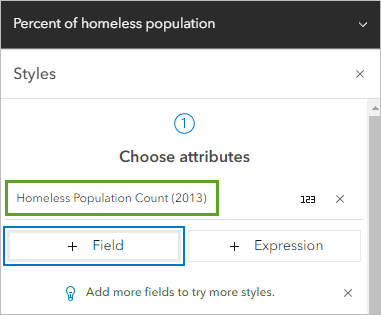 Count Homeless Pop (2013) field under Choose attributes