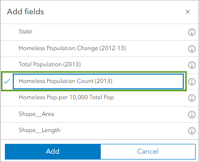 Choose an attribute to show set to Count Homeless Pop (2013).