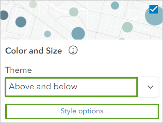 Theme set to Above and below and the Style options button for the Color and Size style