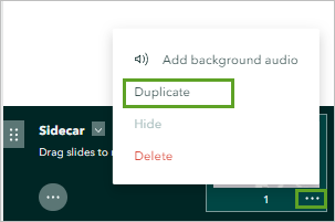 Duplicate in the options menu for the first slide in the sidecar