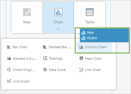 Create a column chart with Year and Victim fields.