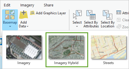Choose the Imagery Hybrid basemap.