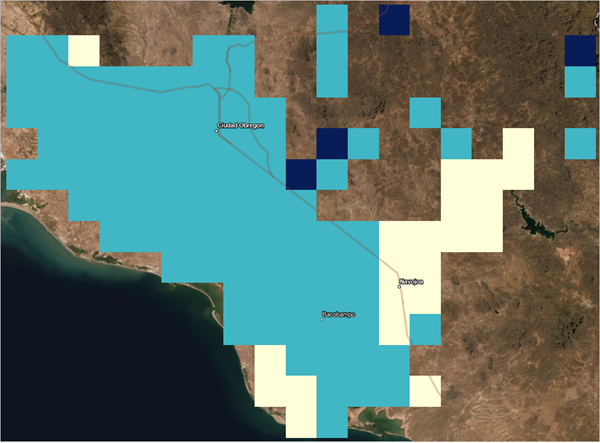 Areas in yellow have a lower wheat yield.