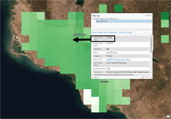 Click to see the yield value of any pixel in the image service.