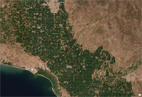 The agricultural fields are visible in the Imagery Hybrid basemap.