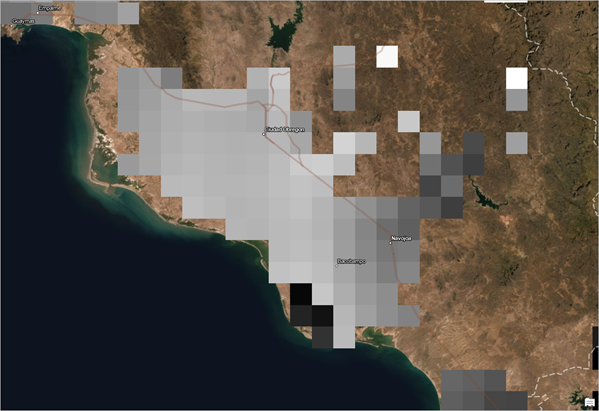 The map's symbology reflects the underlying yield values.