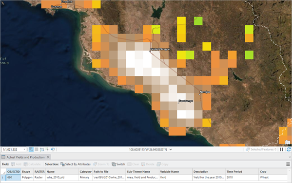 The queried GAEZ data shows the agricultural yield in tons per hectare for irrigated wheat in 2010.