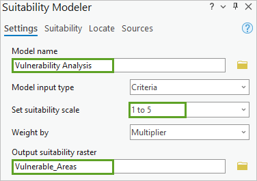 Suitability model parameters