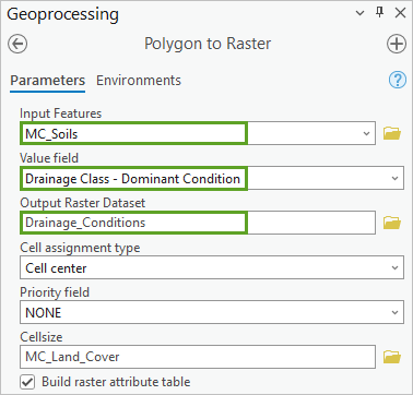 Polygon to raster conversion parameters