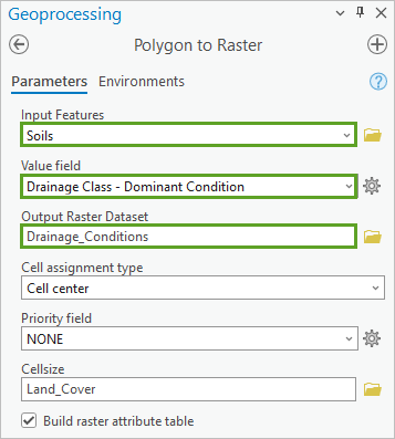 Polygon to raster conversion parameters