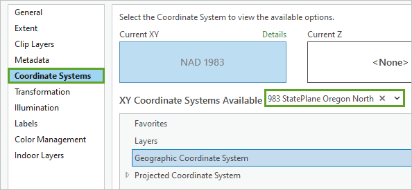 Coordinate system tab