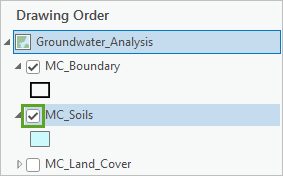 Check box for the soils layer