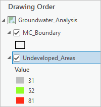 Undeveloped areas layers' legend